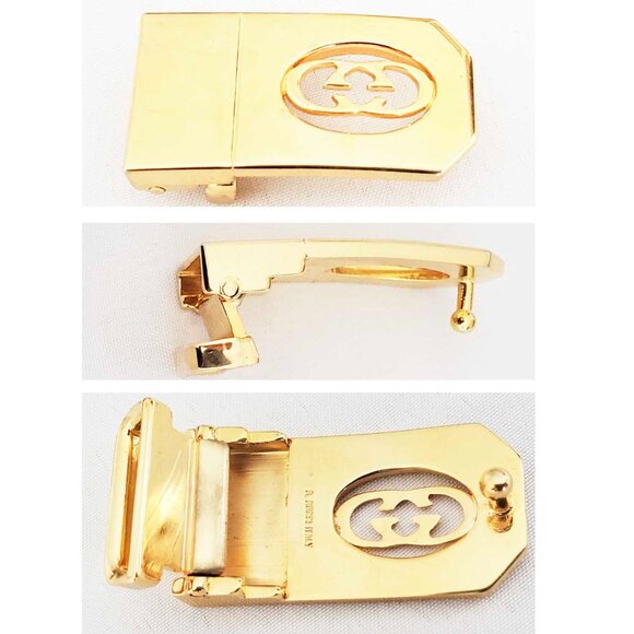 Gucci Vintage  SKINNY 2-Tone Brown Gray Leather Belt Gold GG Buckle REVERSABLE main image 7